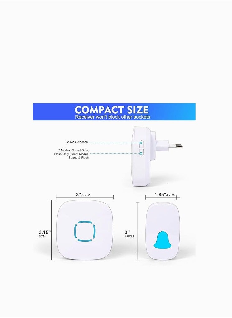 YUNSYE - Wireless Doorbell, Waterproof Wireless Doorbell Kit With 36 Bells And AdjUStable Volume; With Sound And Led Home Door Bell Chime (1 Receiver And 1 Pressure Button) - Image 1