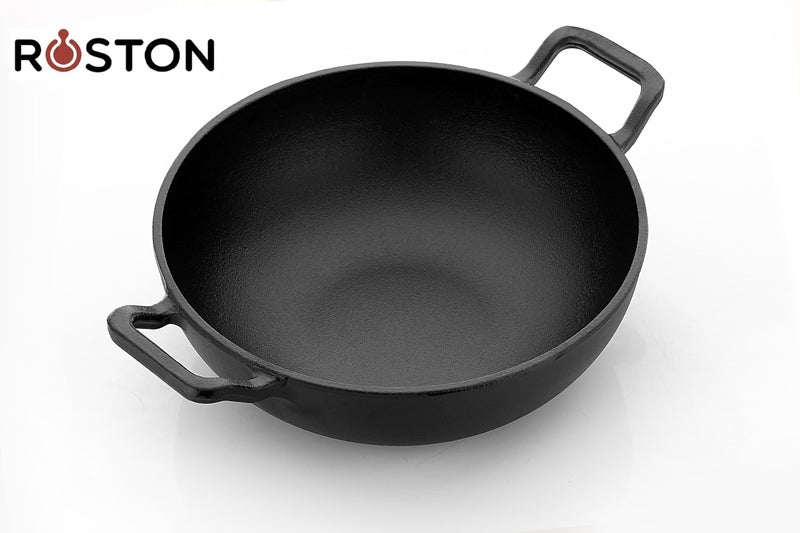 ROSTON Cast Iron Kadai Pre Seasoned Kadhai Wok 26 cm Cast Iron Cookware Deep Kadai, Iron Deep Kadai, Black - Image 3