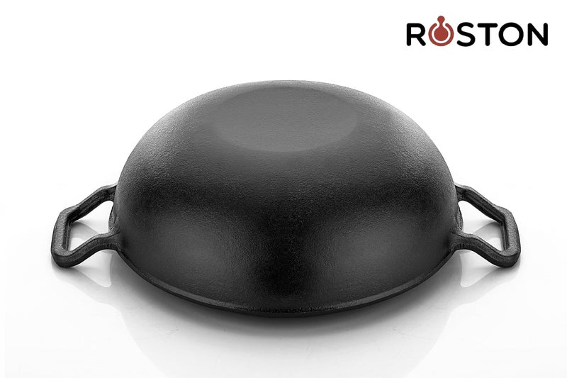 ROSTON Cast Iron Kadai Pre Seasoned Kadhai Wok 26 cm Cast Iron Cookware Deep Kadai, Iron Deep Kadai, Black - Image 2
