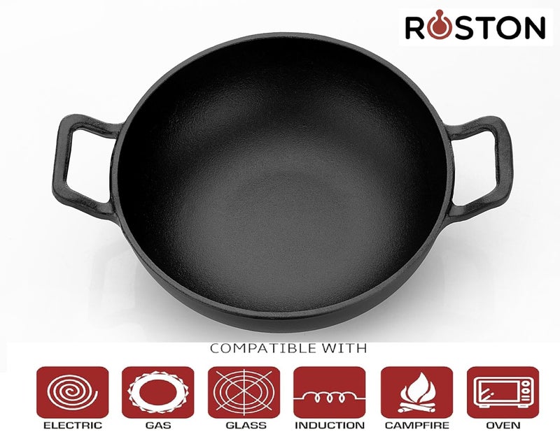 ROSTON Cast Iron Kadai Pre Seasoned Kadhai Wok 26 cm Cast Iron Cookware Deep Kadai, Iron Deep Kadai, Black - Image 4