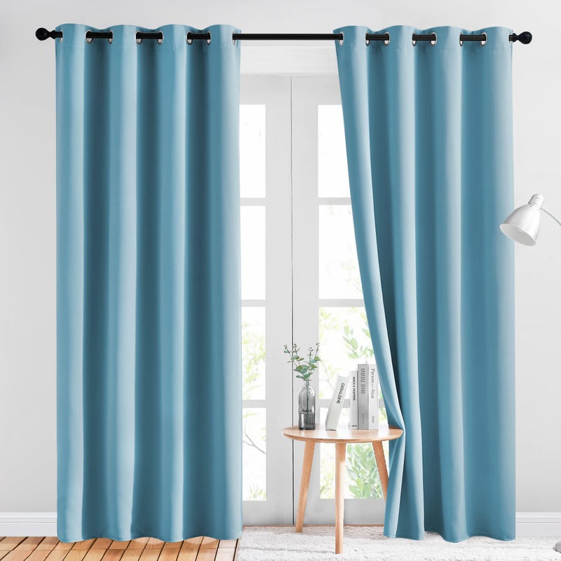NICETOWN Blackout Curtains Panels for Window - Window Treatment Thermal Insulated Grommet Blackout Drapes for Bedroom (Teal Blue=Light Blue, Double Panels, 52 by 84 Inch) - Image 1