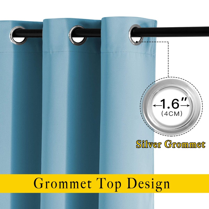 NICETOWN Blackout Curtains Panels for Window - Window Treatment Thermal Insulated Grommet Blackout Drapes for Bedroom (Teal Blue=Light Blue, Double Panels, 52 by 84 Inch) - Image 2