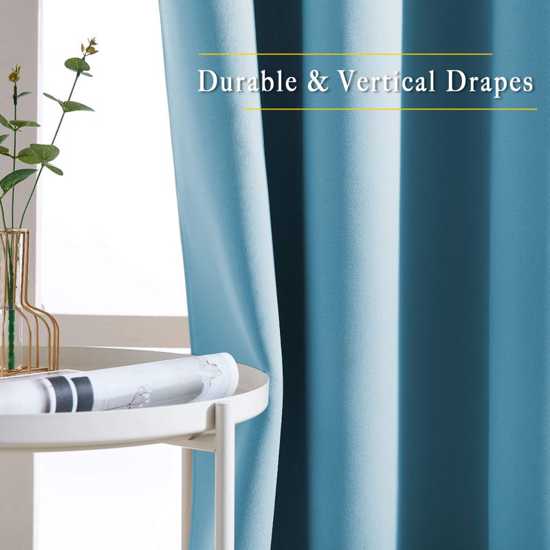 NICETOWN Blackout Curtains Panels for Window - Window Treatment Thermal Insulated Grommet Blackout Drapes for Bedroom (Teal Blue=Light Blue, Double Panels, 52 by 84 Inch) - Image 3