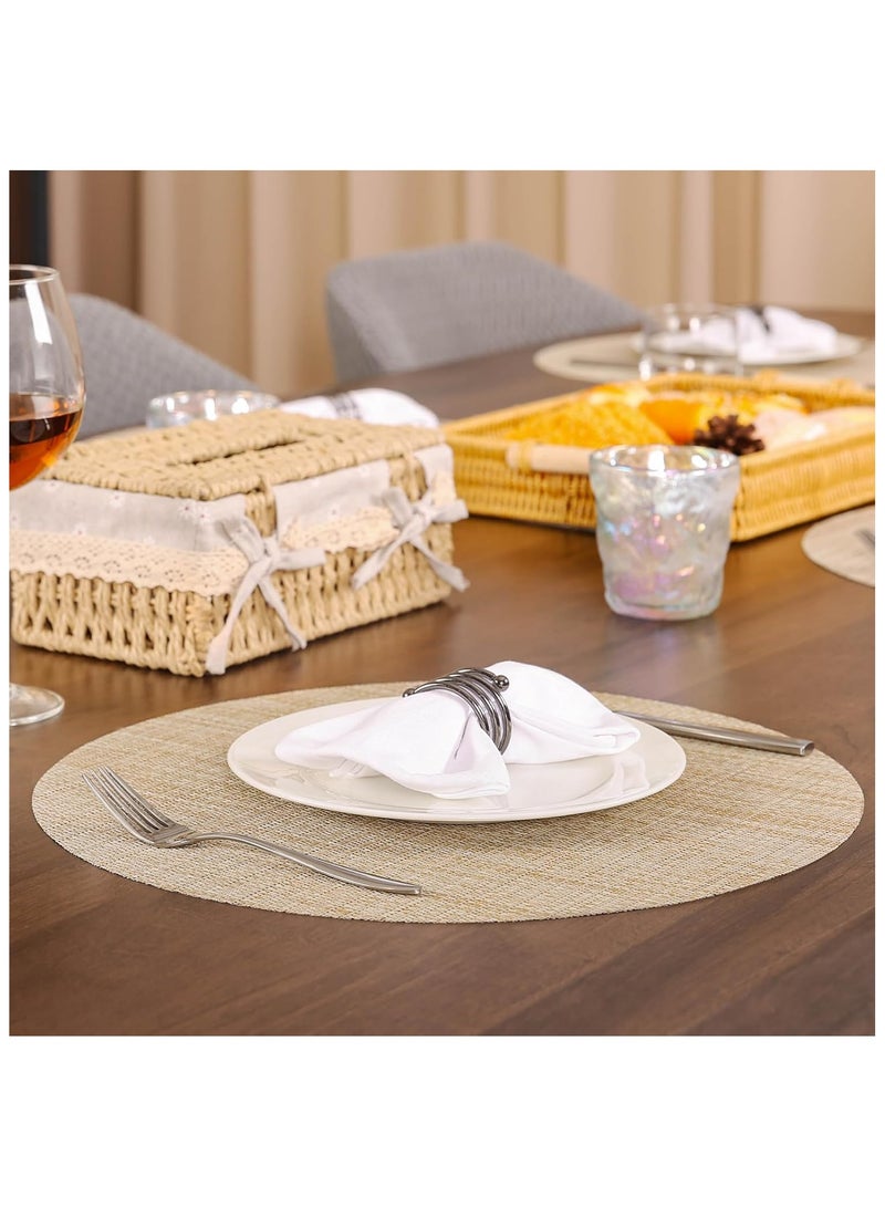 Anna 4-Pack 35cm Round PVC Bamboo-Patterned Woven Heat-Resistant Non-Slip Placemats - Waterproof and Stain-Resistant Table Mats Ideal for Family Dinners and Outdoor Dining - Image 2