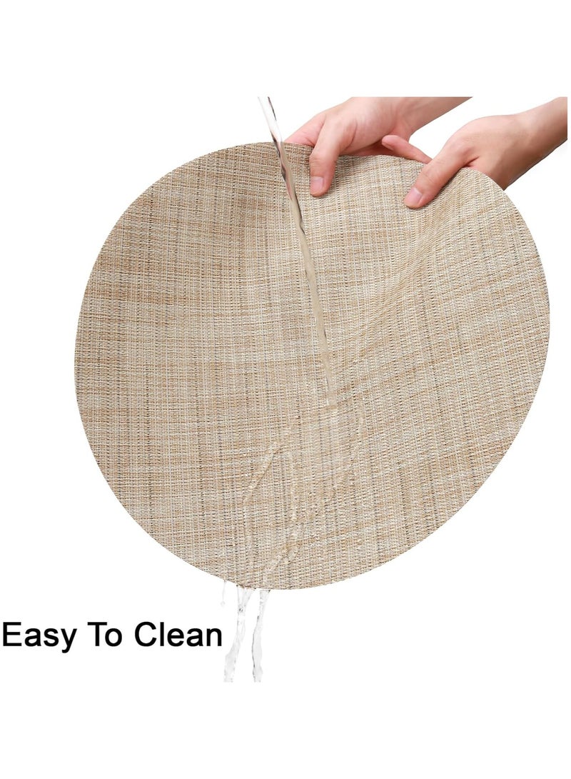 Anna 4-Pack 35cm Round PVC Bamboo-Patterned Woven Heat-Resistant Non-Slip Placemats - Waterproof and Stain-Resistant Table Mats Ideal for Family Dinners and Outdoor Dining - Image 4