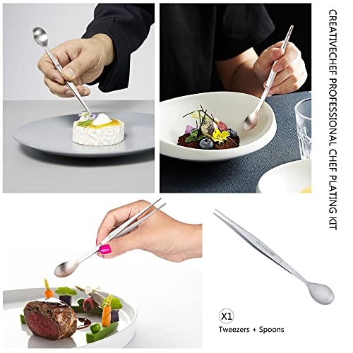 CREATIVECHEF 5 PCS Plating Tools Culinary Set Contains kitchen tweezers spatula Sauce plating spoon（Black） - Image 4