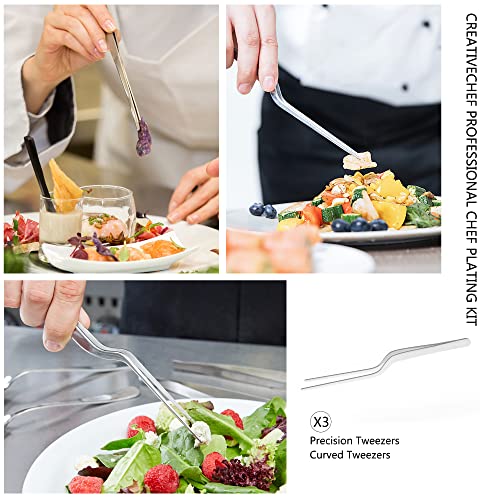 CREATIVECHEF 5 PCS Plating Tools Culinary Set Contains kitchen tweezers spatula Sauce plating spoon（Black） - Image 3