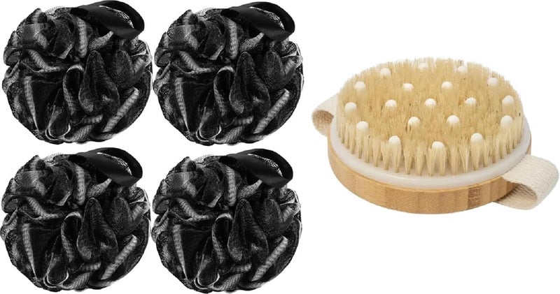Aakarit Dry Body Scrubber for Dead Skin Wooden Bath Brush Loofah for Bathing Shower Sponge Exfoliator Women and Men | Black | WBL-4 - Image 1