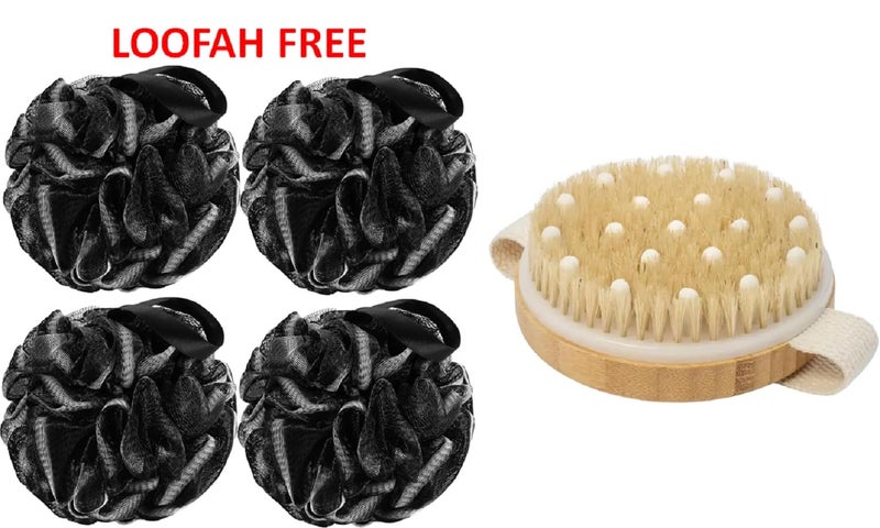 Aakarit Dry Body Scrubber for Dead Skin Wooden Bath Brush Loofah for Bathing Shower Sponge Exfoliator Women and Men | Black | WBL-4 - Image 2