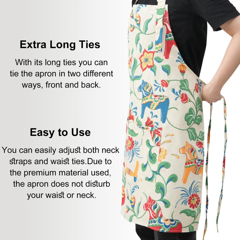 DILLMAN Aprons for Women with Pockets Cotton Linen Cooking Kitchen Baking Soft Durable Floral Gardening Apron (White) - Image 4