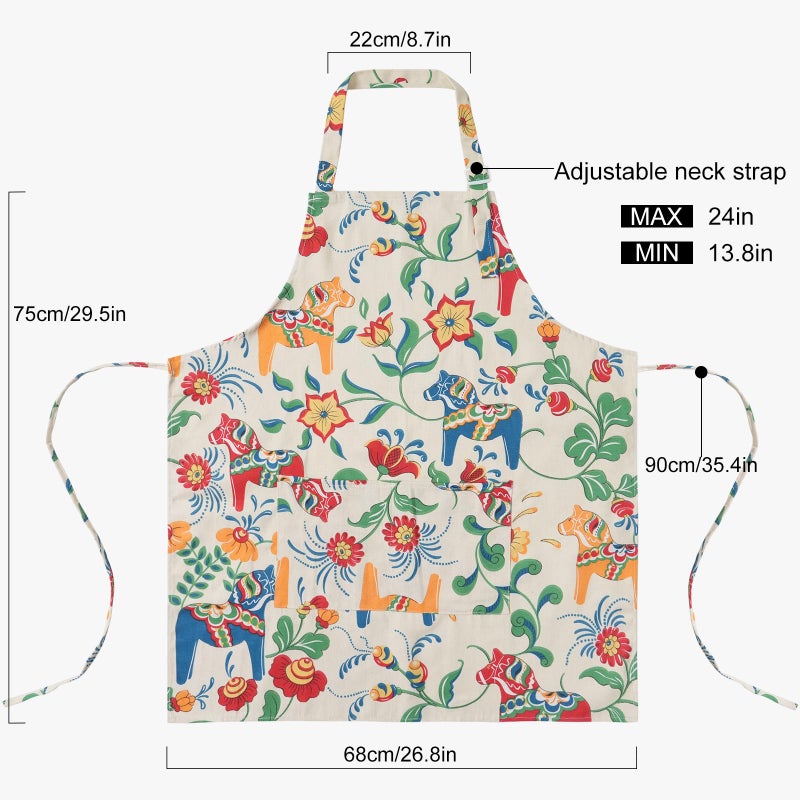 DILLMAN Aprons for Women with Pockets Cotton Linen Cooking Kitchen Baking Soft Durable Floral Gardening Apron (White) - Image 3