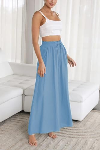 YOCUR Summer Beach Pants for Women High Waisted Wide Leg Pants Solid Loose Flowy Palazzo Lounge Trousers Sky Blue XXL - Image 5