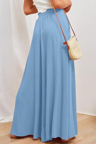 YOCUR Summer Beach Pants for Women High Waisted Wide Leg Pants Solid Loose Flowy Palazzo Lounge Trousers Sky Blue XXL - Image 4