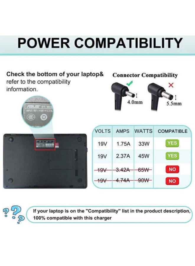 Lap-Tech High-Quality Asus 19V 2.37A 45W Compatible Replacement Laptop Adapter – 4.0×1.35mm Tip – Works with Asus VivoBook X540, X512, X510, and Part 90-XB34N0PW00000Y - Image 4