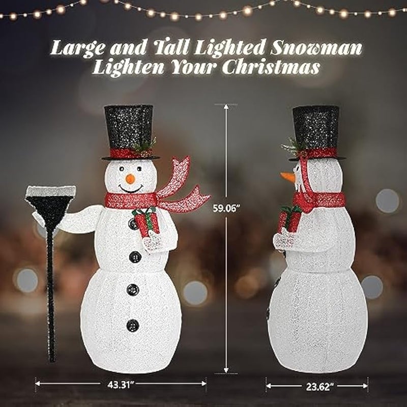 عربست تمثال رجل ثلج مضيء بارتفاع 5 أقدام مزود بقماش شبكي ومكنسة، مزين بـ 200 لمبة LED مضيئة، زخرفة  للداخل والخارج، لتزيين المنزل والفناء - Image 2