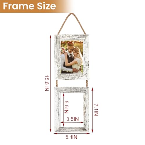 VMUZEDER 4x6 Wall Hanging Picture Frames Collage with 2 Opening Frames Rustic White - Image 3