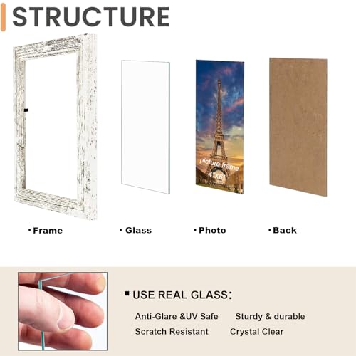 VMUZEDER 4x6 Wall Hanging Picture Frames Collage with 2 Opening Frames Rustic White - Image 2