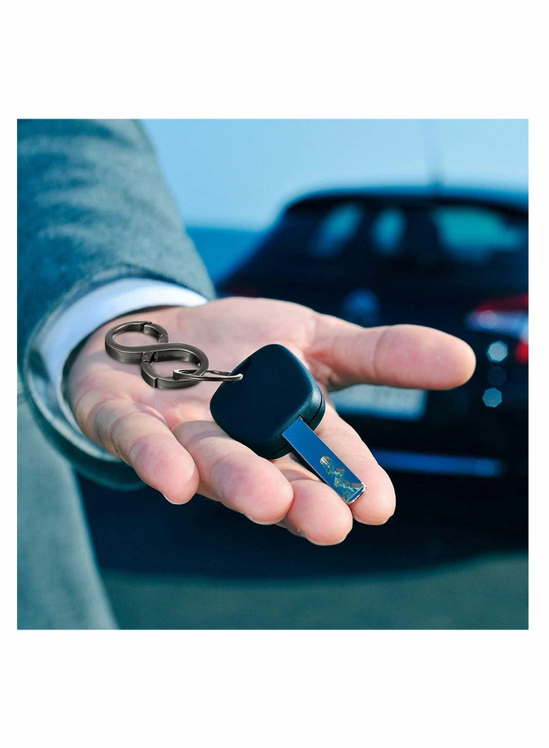 KASTWAVE 2 Pcs Car Key Chains, 8 Shape Car Detachable Key Chains Zinc Alloy Business Key Rings with 4 Extra Key Rings for Men and Women (Black + Silver )  - Image 3
