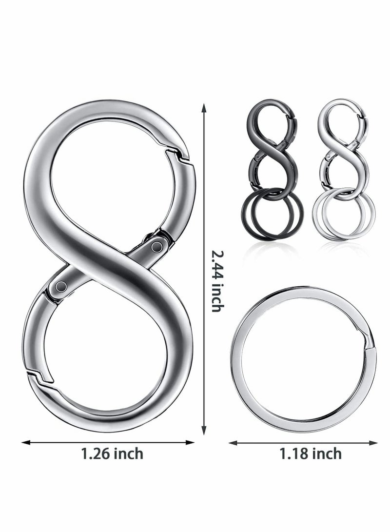 KASTWAVE 2 Pcs Car Key Chains, 8 Shape Car Detachable Key Chains Zinc Alloy Business Key Rings with 4 Extra Key Rings for Men and Women (Black + Silver )  - Image 5