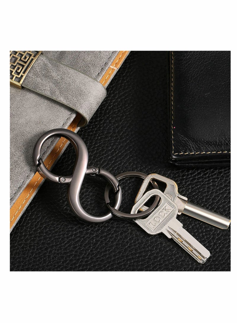 KASTWAVE 2 Pcs Car Key Chains, 8 Shape Car Detachable Key Chains Zinc Alloy Business Key Rings with 4 Extra Key Rings for Men and Women (Black + Silver )  - Image 4