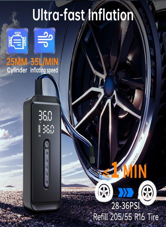 Yeaban Tire Inflator Portable Air Compressor (150 PSI) | 35 LPM Fast Air Pump - Smart Tire Pump for Car, Motorcycle, Bike - Car Accessories with Functions (Lighting, Power Bank) - Image 2