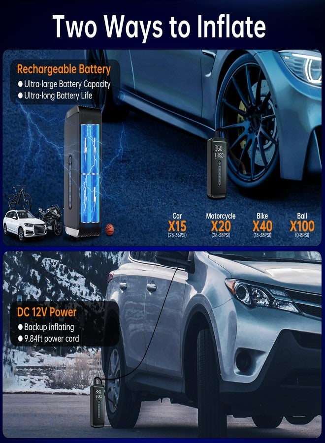 Yeaban Tire Inflator Portable Air Compressor (150 PSI) | 35 LPM Fast Air Pump - Smart Tire Pump for Car, Motorcycle, Bike - Car Accessories with Functions (Lighting, Power Bank) - Image 5