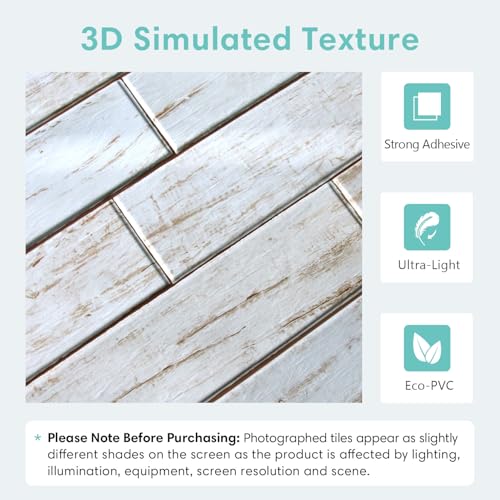 Commomy Faux Wood 3D Peel and Stick Tiles - 10 Pcs 11.8"x11.8" Wood Wall Sticker Tile Ultralight PVC Wallpaper for Bedroom, Bathroom, Kitchen Backsplash, Farmhouse Interior Decor - Image 4
