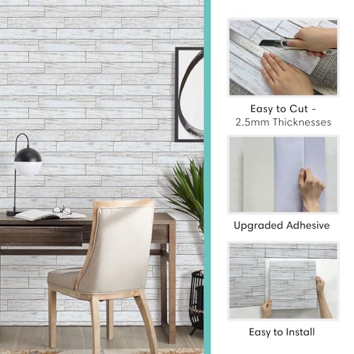 Commomy Faux Wood 3D Peel and Stick Tiles - 10 Pcs 11.8"x11.8" Wood Wall Sticker Tile Ultralight PVC Wallpaper for Bedroom, Bathroom, Kitchen Backsplash, Farmhouse Interior Decor - Image 5