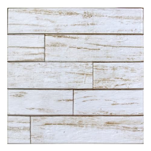 Commomy Faux Wood 3D Peel and Stick Tiles - 10 Pcs 11.8"x11.8" Wood Wall Sticker Tile Ultralight PVC Wallpaper for Bedroom, Bathroom, Kitchen Backsplash, Farmhouse Interior Decor - Image 1