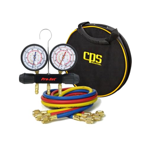 CPS MT2H7P5 Piston Series 2-valve Manifold and Gauge Set | 1/4" SAE Fittings, 2.5” Gauges | Durable Aluminum Construction for HVAC/R Applications - Image 1