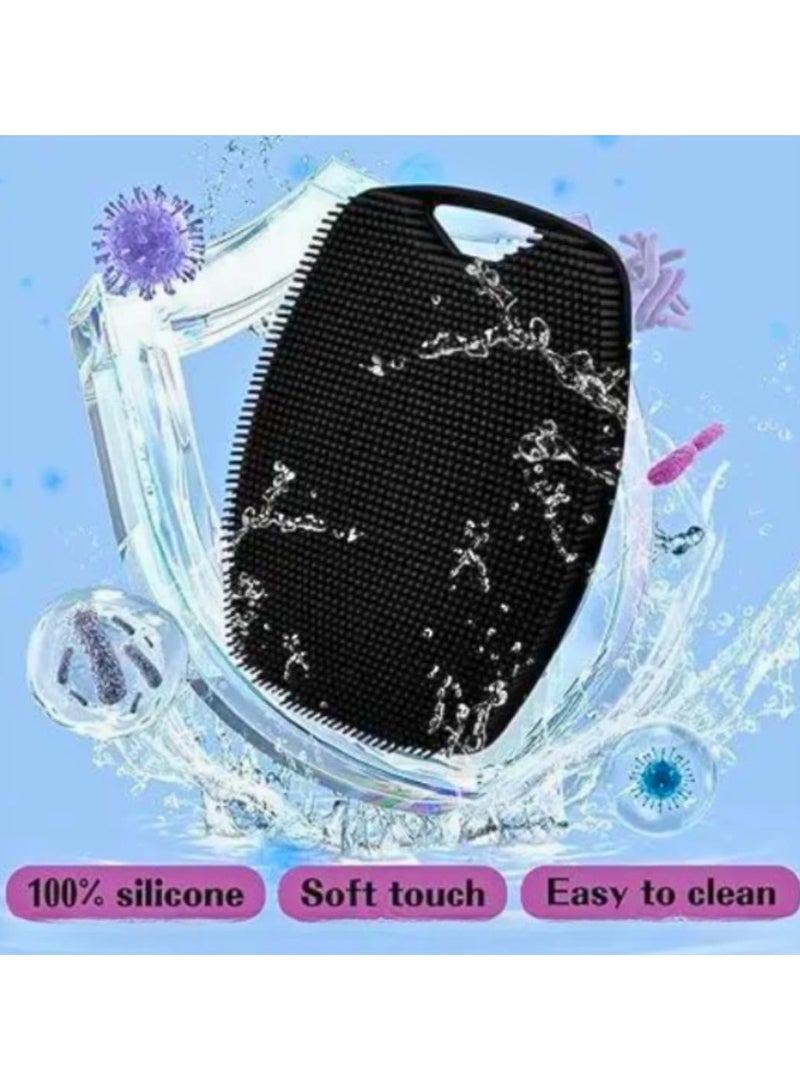 Silicone Body Scrubber Brush, Handheld Shower Scrubber with Storage Hook, Soft Silicone Exfoliating and Massaging Brush for All Skin Types, Gentle and Deep Cleansing Bath Brush (Black) - Image 2