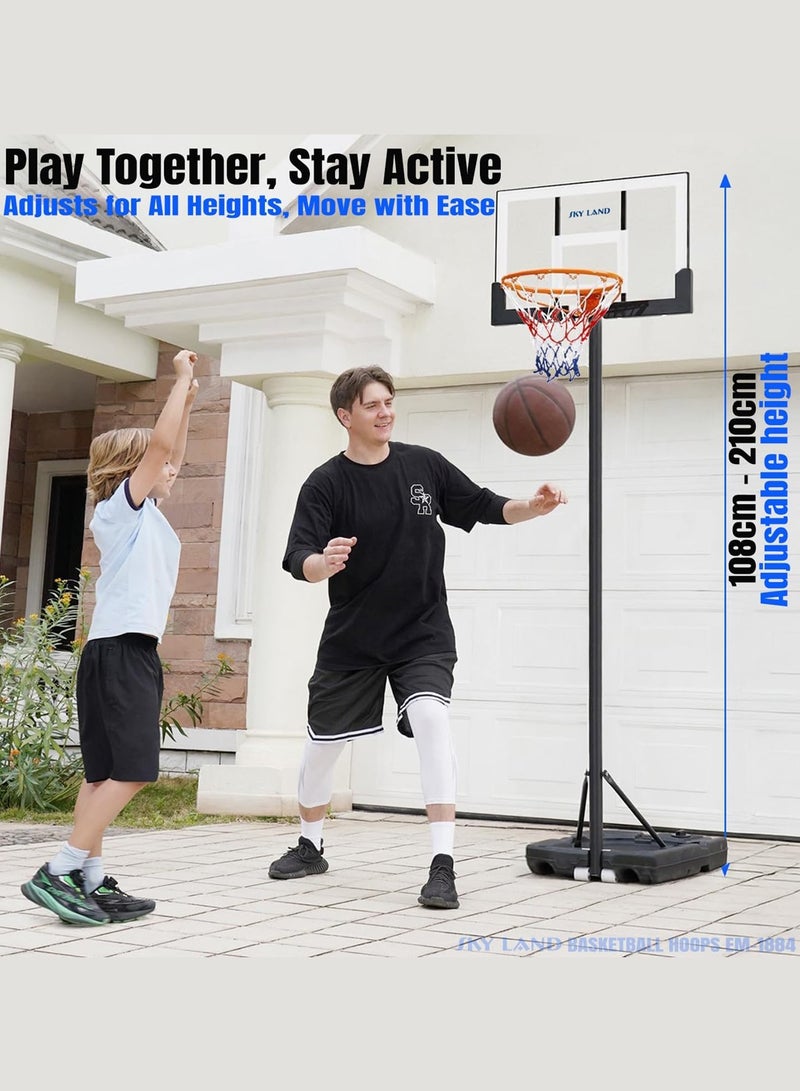 Sky Land SKY LAND Adjustable Kids Basketball Hoop Set | Height 1.08m to 2.10m | Indoor & Outdoor Sports Stand with 38cm Rim, Strong Base, PE+PET Backboard | Boys Training Fun Game Set, EM-1884  - Image 2