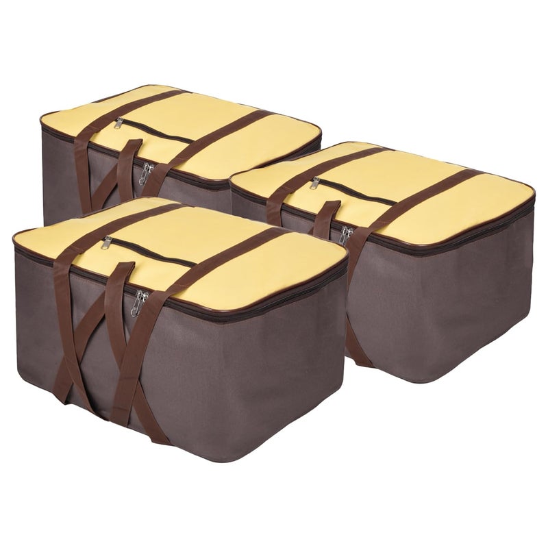 Urbane Home Urbane Home Pack of 3 UnderBed Storage Bags for Clothes Winter Wrapup Storage Cover for Bedding Blanket Bedsheet Organizer Yellow Brown  - Image 1