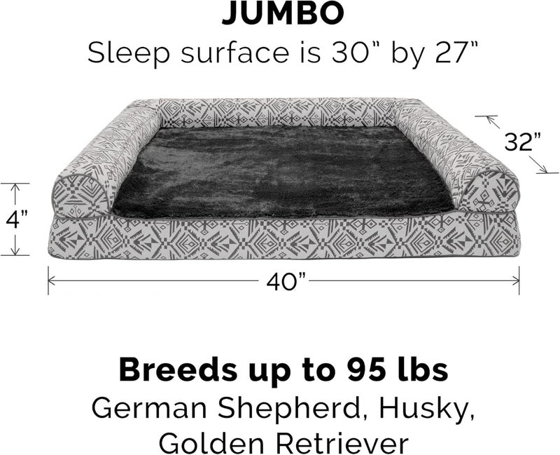 Furhaven Replacement Dog Bed Cover Plush & Southwest Kilim Décor Sofa-Style, Machine Washable - Boulder Gray, Jumbo (X-Large) - Image 3