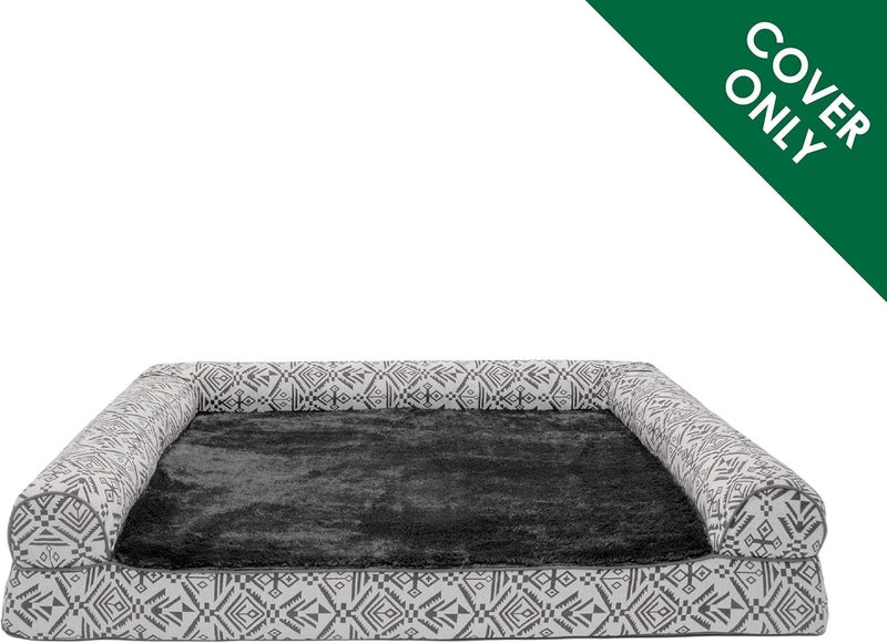 Furhaven Replacement Dog Bed Cover Plush & Southwest Kilim Décor Sofa-Style, Machine Washable - Boulder Gray, Jumbo (X-Large) - Image 2