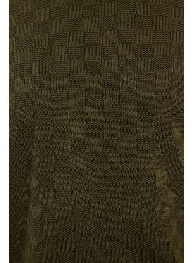 trendyol Khaki Slim Fit Turtleneck Plaid / Checked Knitwear Sweater TMNAW20VK0004 - Image 4