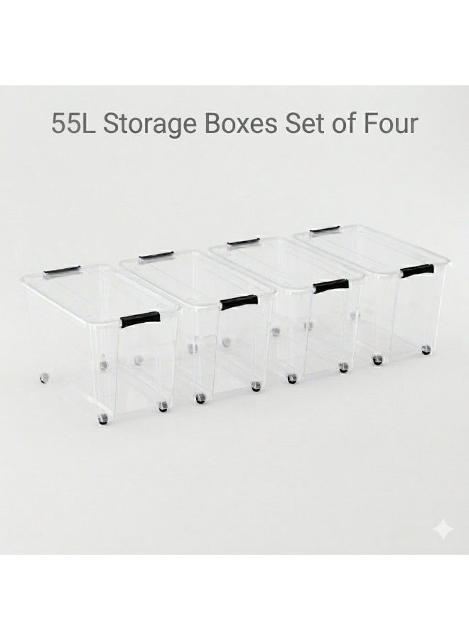 Marcolo Storage Box 55L Set of 4 Transparent Plastic Organizer Boxes with Lids Multipurpose Home Storage Containers - Image 1