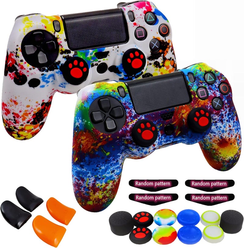 Oiokew غلاف سيليكون لجهاز تحكم PS4، 2 قطع غطاء مقاوم للانزلاق مع 10 مقابض للأذرع، 2 زوج لـ L2 R2، 4 قطع غطاء شريط ضوئي LED لجهاز تحكم بلاي ستيشن 4/ Slim/Pro Dualshock 4 اللاسلكي - Image 1