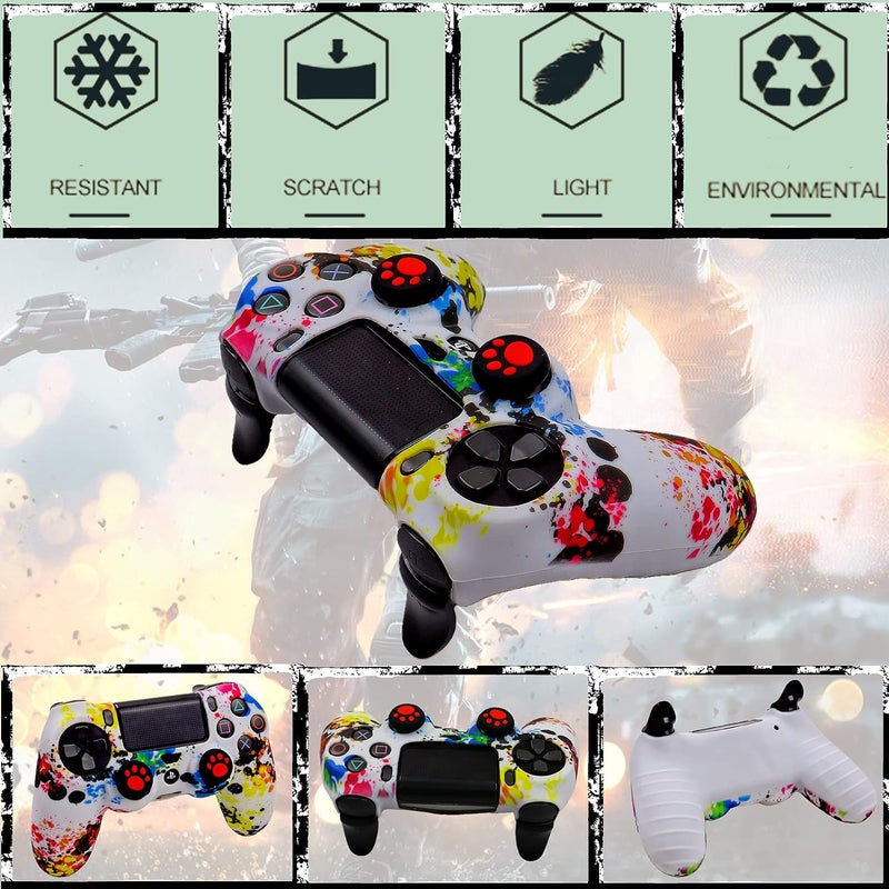Oiokew غلاف سيليكون لجهاز تحكم PS4، 2 قطع غطاء مقاوم للانزلاق مع 10 مقابض للأذرع، 2 زوج لـ L2 R2، 4 قطع غطاء شريط ضوئي LED لجهاز تحكم بلاي ستيشن 4/ Slim/Pro Dualshock 4 اللاسلكي - Image 2