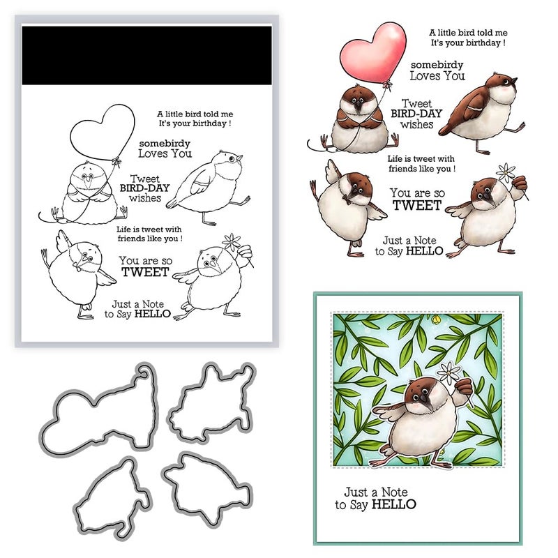 Cute Funny Fatty Birds with Heart Clear Stamps and Cutting Dies Set for Card Making DIY Scrapbooking Supplies Silicone Stamps Metal Cut Dies for Paper Albums Crafts Decor