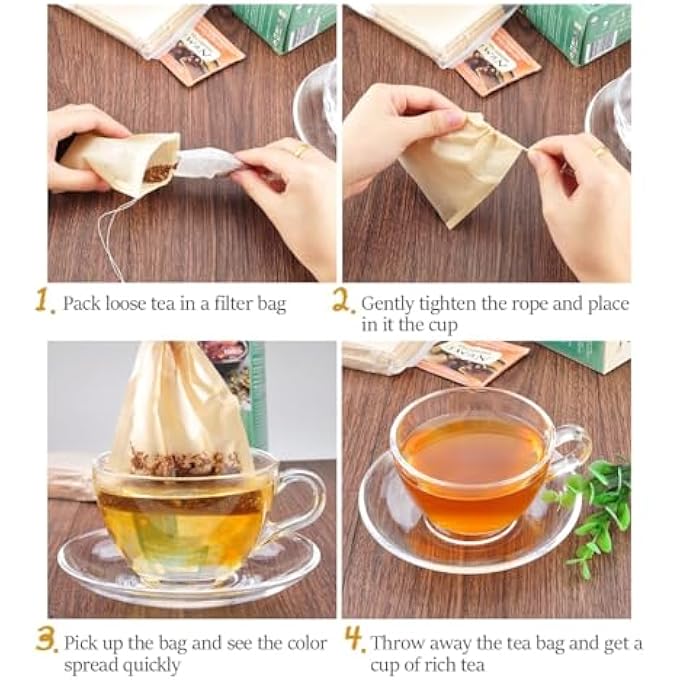 ريحني 200 كيس فلتر شاي للشاي السائب، أكياس شاي سائبة للاستخدام مرة واحدة، آمنة، مصنوعة من ورق طبيعي غير مبيض، مصنوعة من لب الخشب الطبيعي، مقاس 236 × 315 بوصة، لون طبيعي 200 - Image 4