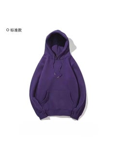 Generic 2024 New Pure Color Hooded Fleece Lined Sweatshirt Unisex Basic Oversize Casual Outerwear for Autumn And Winter Dark purple 