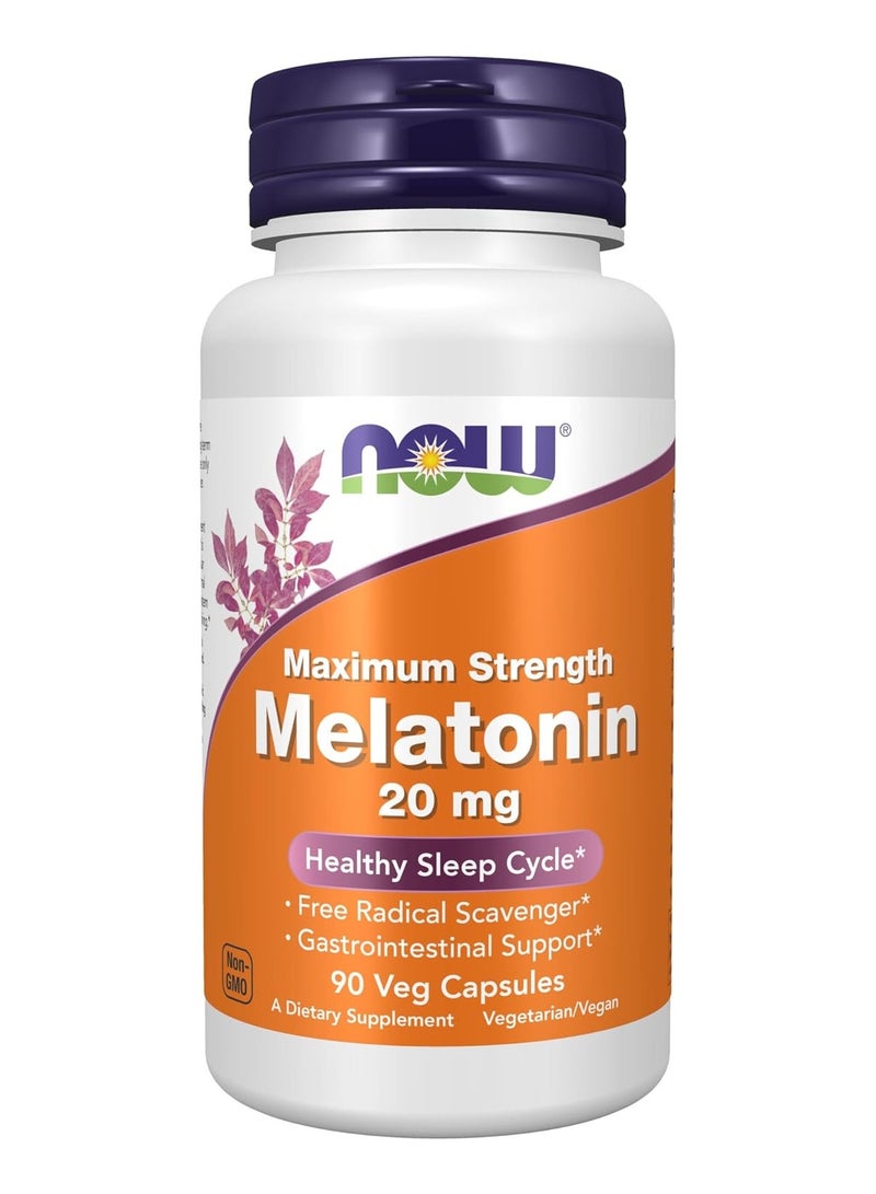 now Supplements Maximum Strength Melatonin 20 Mg Healthy Sleep Cycle Free Radical Scavenger 90 Veg Capsules - Image 1
