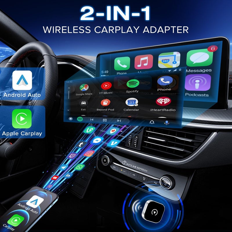 مُحول Carplay اللاسلكي ومُحول Android Auto، نيكومي Necomi 2025 محسن دقيق لاسلكي مستقر سريع، محول Car Play سهل التثبيت والاستخدام Plug & Play لأجهزة آيفون بنظام iOS 10+/ أندرويد 11+/ وسيارات سنة 2017 فما بعد - Image 2