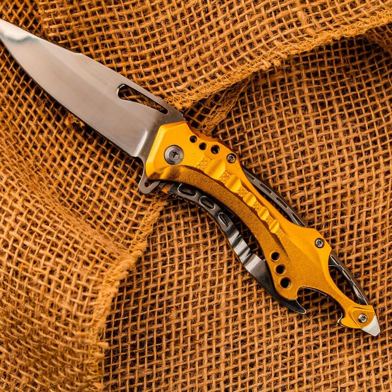 MTECH USA Folding Knife, 3.75-Inch Half-Serrated Blade, Titanium Coating, Glass Breaker, Pocket Clip - Image 5