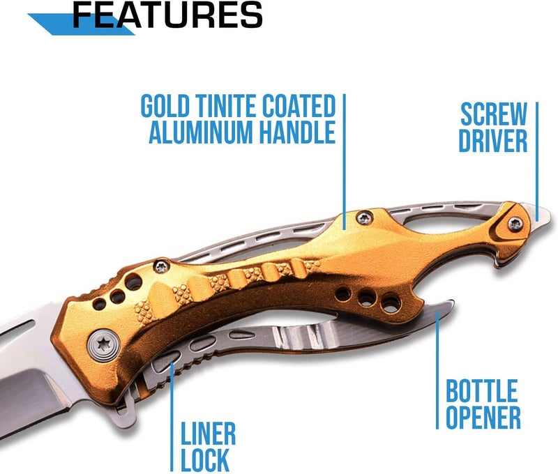 MTECH USA Folding Knife, 3.75-Inch Half-Serrated Blade, Titanium Coating, Glass Breaker, Pocket Clip - Image 4