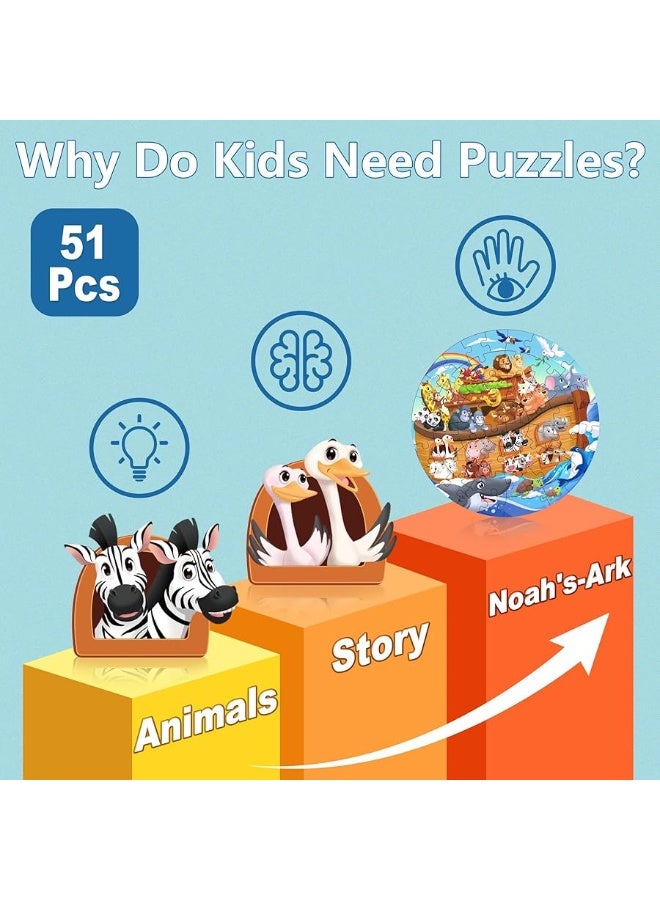 iLearn iPlay, iLearn Toddlers Noah's-Ark Wooden Animal Puzzles, Kids Floor Puzzles for Ages 3-5, 4-8, Large 51 Pieces Round Jigsaw Puzzle Educational Toys, Birthday Gift for 6 7 Years Old Boys Girls Children - Image 1