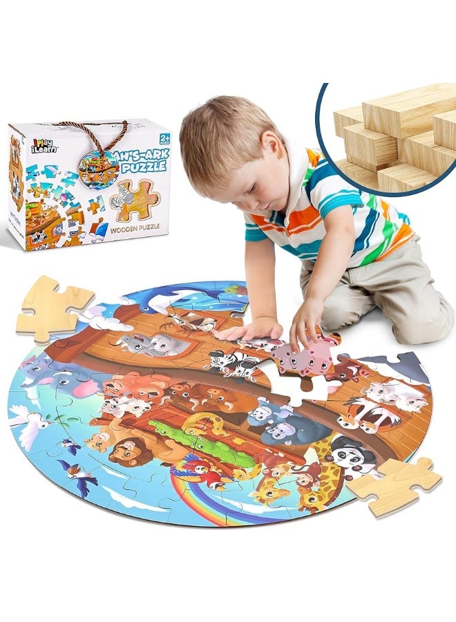 iLearn iPlay, iLearn Toddlers Noah's-Ark Wooden Animal Puzzles, Kids Floor Puzzles for Ages 3-5, 4-8, Large 51 Pieces Round Jigsaw Puzzle Educational Toys, Birthday Gift for 6 7 Years Old Boys Girls Children - Image 5