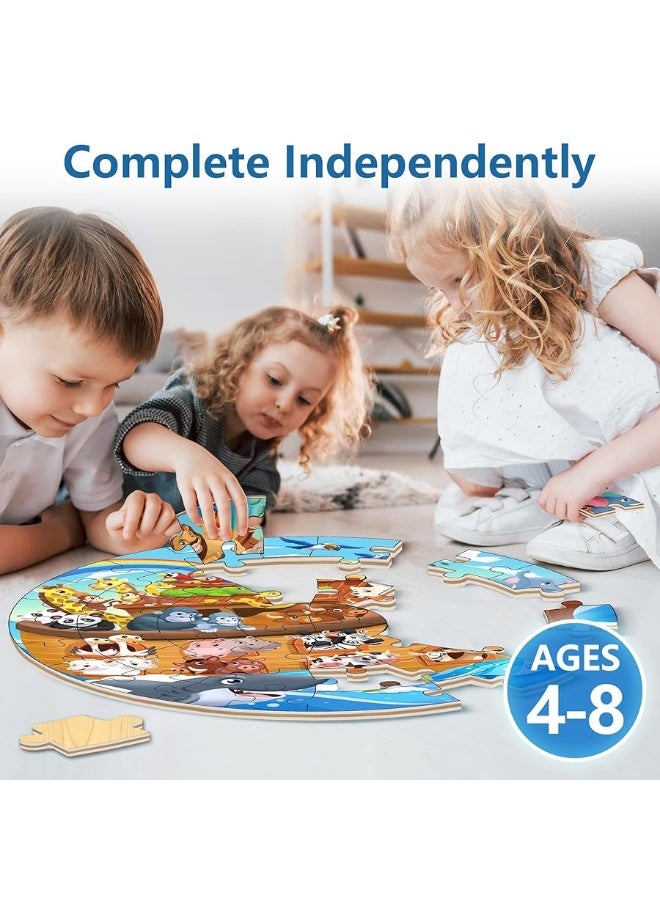 iLearn iPlay, iLearn Toddlers Noah's-Ark Wooden Animal Puzzles, Kids Floor Puzzles for Ages 3-5, 4-8, Large 51 Pieces Round Jigsaw Puzzle Educational Toys, Birthday Gift for 6 7 Years Old Boys Girls Children - Image 4