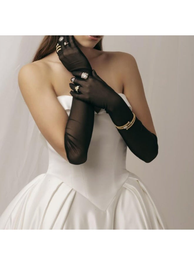 NajmStyle Long Black Gloves, Elegant Lace Gloves for Women, Opera Gloves Mesh Women, Formal Black Lace Gloves for Wedding, Party, Dance Performance, 21.65 Inches - Image 5